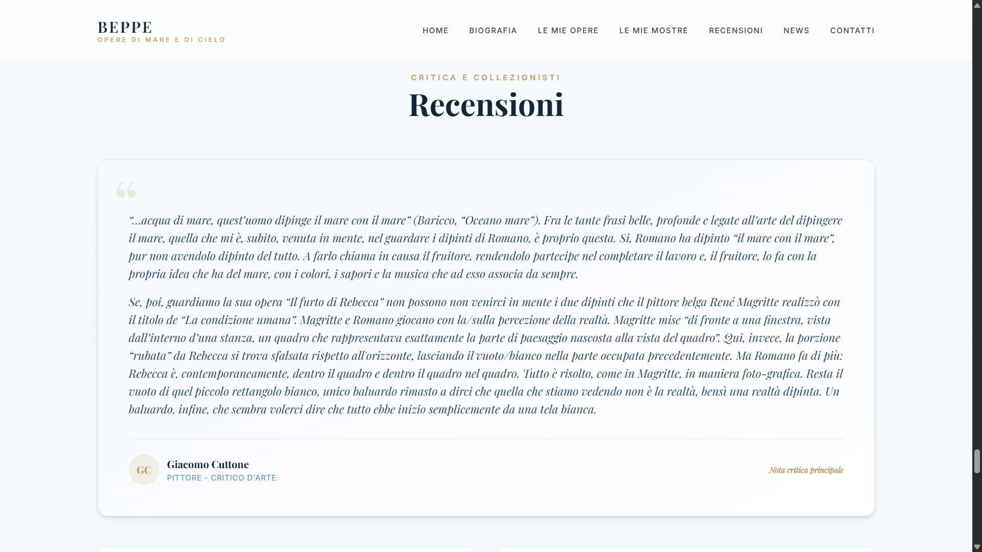 Sezione Recensioni e Note Critiche